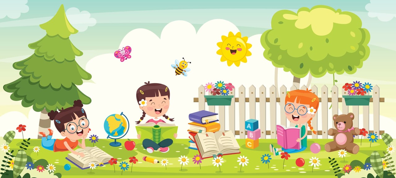 clipart children reading outside